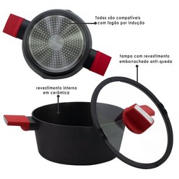 Conjunto Caçarola Cerâmica Antiaderente Optimum Preto 4 Peças - 2