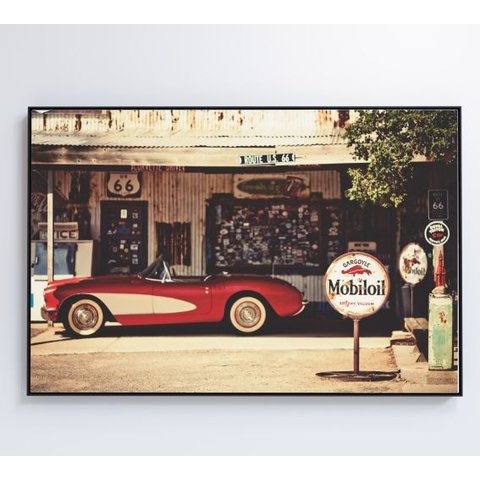 Quadro Carro Clássico Vermelho - 120x80 Cm - Adesivo Fotográfico