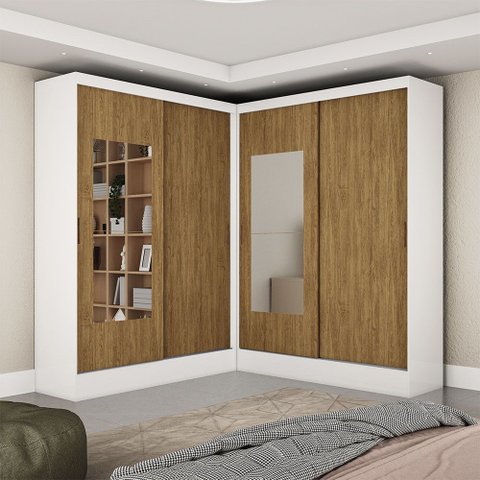 Closet Casal Duplo Belém 4 Portas com Espelho 4 Gavetas Carioca Móveis