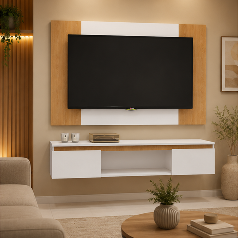 Painel para TV até 55" 147 cm - Branco c/ Detalhes Nas Laterais