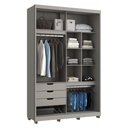 Ver imagem 2 de Guarda-Roupa Solteiro com Espelho 100% MDF 2 Portas Correr 3 Gavetas 150cm Multimóveis CR35399 Cinza