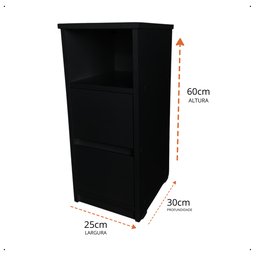 Mesa de Cabeceira Estreito 2 Gavetas Nicho Quarto Pequeno Preto - 2
