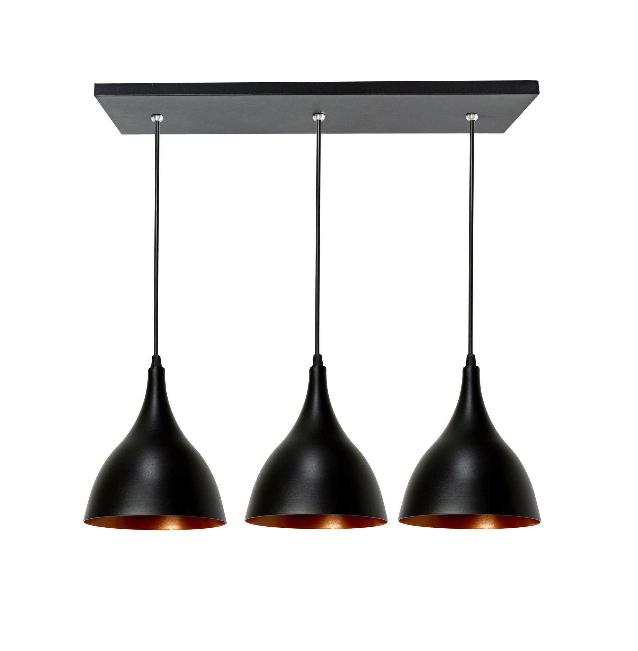 Pendente Alumínio Gota Preto c/ Cobre Tiplo na Canopla Retangular de 45cm Preta - 1