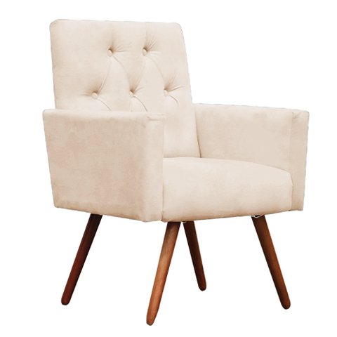 Poltrona Decorativa Nina Capitonê Corino Bege - Dominic Decor