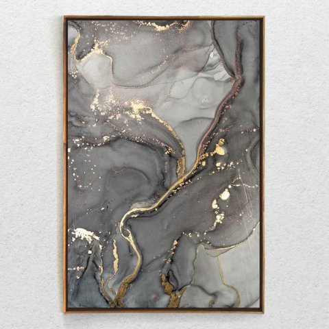 Quadro Decorativo Vertical Mármore Tons Cinza com Moldura e Sem Vidro 60X90