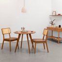 Ver imagem 1 de Conjunto Mesa de Jantar Square Redonda Louro Freijó - 88cm + 2 Cadeiras Lalá Encosto Palha Creme - C