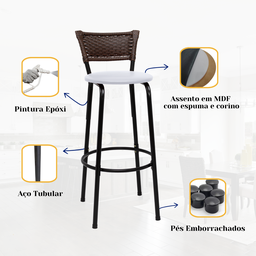 Kit 6 Banquetas para Cozinha Banco Alto Junco Argila Balcão Ilha Bancada Bares Piscina Área Gourmet - 5