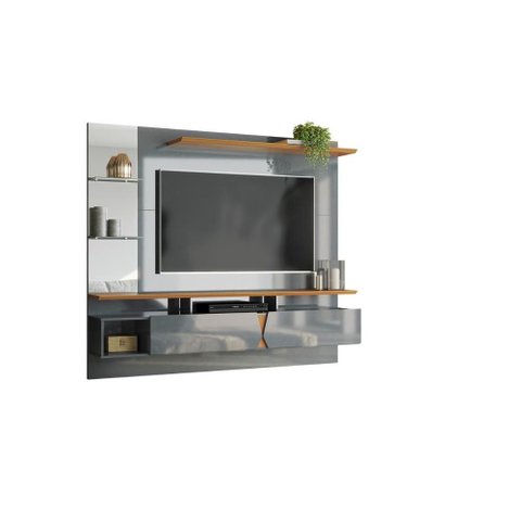 Painel Intense P/ Tvs até 55'' C/ Gaveteiros e Prateleiras Suporte para Itens - Cinza Perolizado/