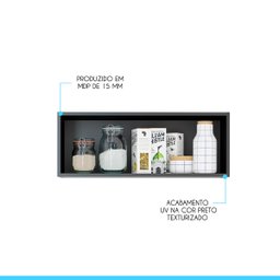Nicho Organizador para Cozinha Sabrina 80x30 Cm Multiuso Mdp Preto Texturizado 0456 - Menu - 2