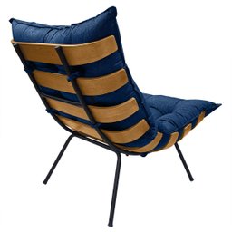 Poltrona Costela com Puff em Linho ou Veludo - Élpis Móveis - Linho Azul - 5