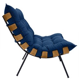 Poltrona Costela com Puff em Linho ou Veludo - Élpis Móveis - Linho Azul - 4