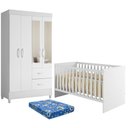 Ver imagem 1 de Berço Nacional Life 2186 com Colchão Ortobom com Guarda Roupa Mobi com Espelho Branco Flex -Móveis a