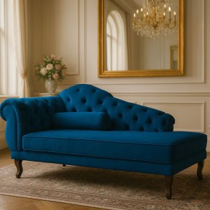 Chaise Recamier 150 Cmem Veludo Pés Luis Xv Capitonê de Luxo