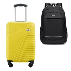 Kit Mala de Bordo Viagem 10kg Rodas 360º Rígida Abs Cadeado Segredo Gladiador A7mb com Mochila Execu