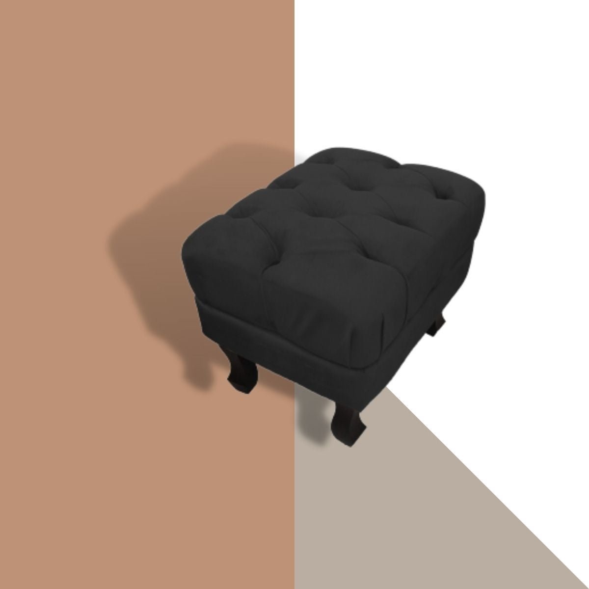 Puff para Sala Luiz XV Decorativa para Sofá Quarto Luxo Puff Cadeira com Pés Retro Preto - 2
