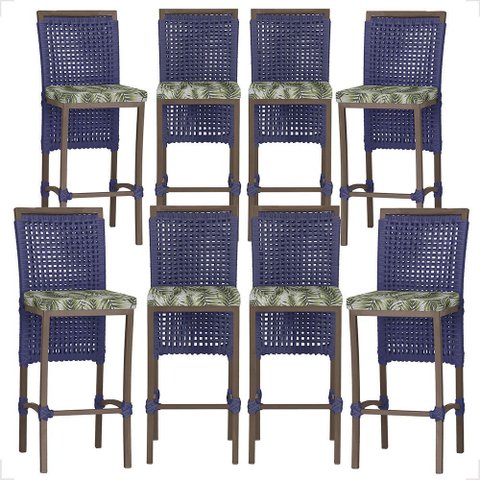 8 Banqueta em Alumínio Roma Marrom Corda Náutica Tecido 5