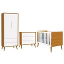 Ver imagem 1 de Dormitório Infantil Theo Retrô 2 Portas, Cômoda e Berço Branco/Savana com Pés Amadeirado -