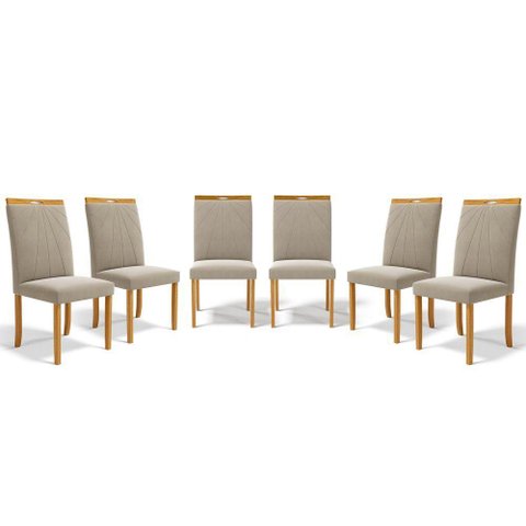 Kit com 6 Cadeiras Maiara Madeira Maciça Estofadas para Mesa de Jantar Veludo Bege 102