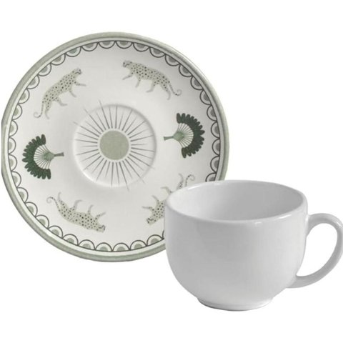 Xícara Cerâmica de Chá com Pires 220ml Branca Exótica Porto Brasil Mesa Posta Stoneware