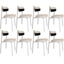 Ver imagem 1 de Kit 08 Cadeiras Estofada para Sala de Jantar Astrid Branco C01 Linho Palha Courino Preto - Lyam Deco