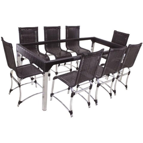10 Cadeiras Haiti e Mesa de Jantar 240x100 Alumínio Tabaco