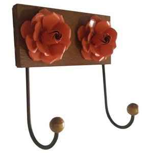 Cabide de Madeira Parede de Ferro Artesanal com Flores e Gancho Rustico Libertas Rosas Artesanato Ca