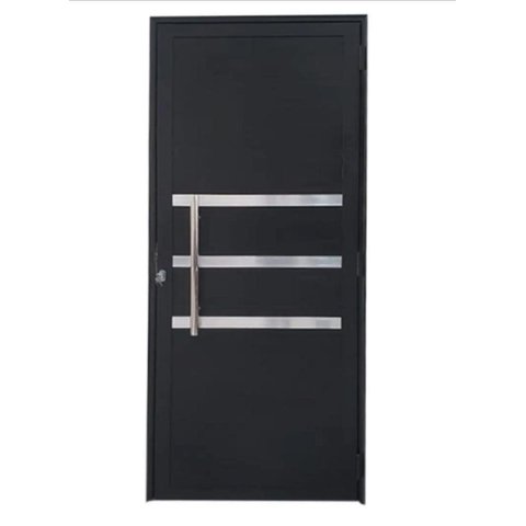 Porta de Giro Alumínio Preto Lambril c/Friso Puxador 60cm Maxx - 210x90 - Esquerda