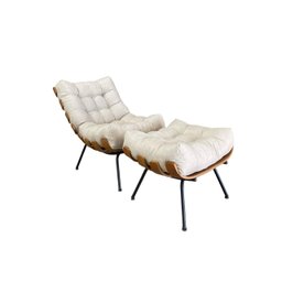 Poltrona Costela G2home + Puff Linho e Costela Multilaminada:bege - 1