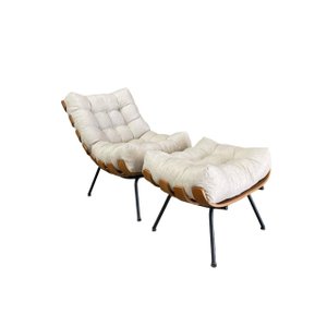 Poltrona Costela G2home + Puff Linho e Costela Multilaminada:bege