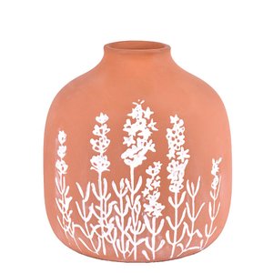 Vaso Decorativo em Terracota com Lavandas em Branco 15cm