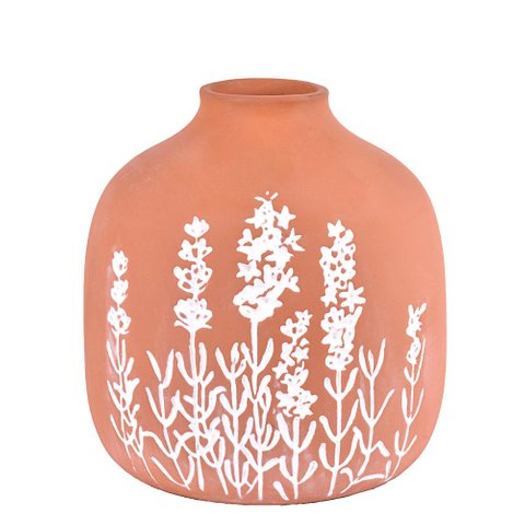 Vaso Decorativo em Terracota com Lavandas em Branco 15cm