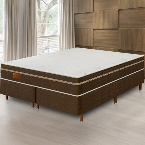 Cama Box + Colchão King Size Bio Magnético Tabaco Massageador e Ortopédico Espuma D33