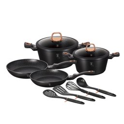 Jogo Panelas Antiaderente Fogão Indução Tampa Temperada com Utensílios de Cozinhas 10 Peças - Berlin - 1