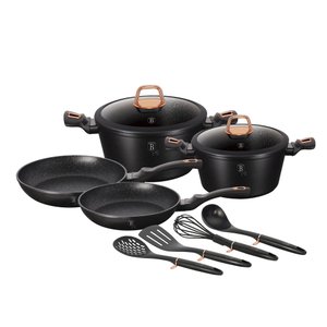 Jogo Panelas Antiaderente Fogão Indução Tampa Temperada com Utensílios de Cozinhas 10 Peças - Berlin