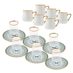 Conjunto de Xicaras de Chá e Café Turca Mariposa Ouro - 18 Peças