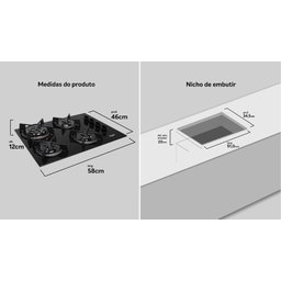 Cooktop 4 Bocas Preto com Mesa de Vidro e Tripla Chama Dako Supreme Bivolt - 4