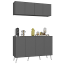 Ver imagem 1 de Conjunto Cantinho do Café Retrô Armário e Aparador 4 Portas Multimóveis Mp1084 Grafite/branco