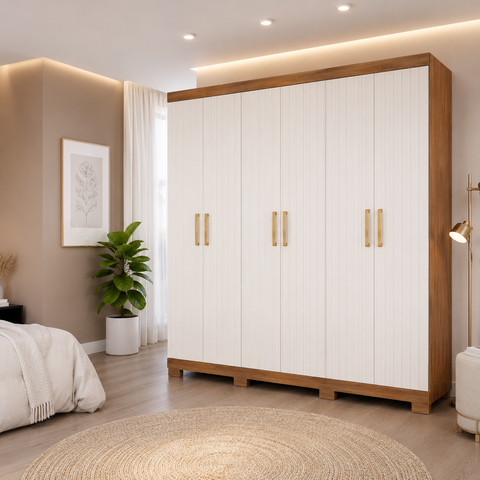 Guarda Roupa Maya 6 Portas 3 Gavetas Flex Espelho Interno MDF