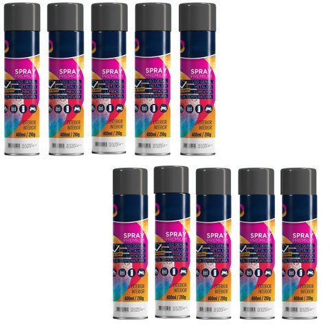 Tinta Spray 400ml Preto Brilhante Uso Geral em Aço Ferro Gesso Cerâmica Couro | Universo | Kit 10 Un