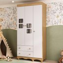Ver imagem 1 de Guarda-roupa Infantil 92cm com Vidro 3 Portas e 2 Gavetas Luna Multimóveis Mp4412 Madeirado/branco