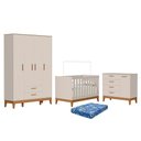 Ver imagem 1 de Dormitório Infantil Flip Guarda Roupa 4 Portas, Cômoda 1 Porta e Berço Areia Fosco com Colchão