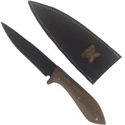 Faca Artesanal 4' Hunter Pequena Aço Carbono 5160 Full Tang Fosfatizada Imbuia e Bainha de Couro - 1