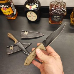 Faca Artesanal 4' Hunter Pequena Aço Carbono 5160 Full Tang Fosfatizada Imbuia e Bainha de Couro - 9