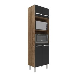 Armário Torre Quente Paneleiro de Cozinha 4 Portas e 2 Nichos para Forno e Microondas Luna e Preto - 7