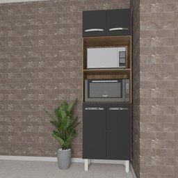 Armário Torre Quente Paneleiro de Cozinha 4 Portas e 2 Nichos para Forno e Microondas Luna e Preto - 5