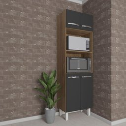 Armário Torre Quente Paneleiro de Cozinha 4 Portas e 2 Nichos para Forno e Microondas Luna e Preto - 6