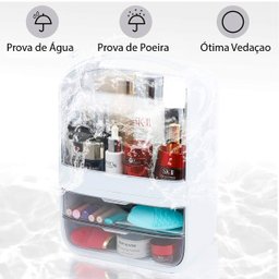 Caixa Organizadora de Maquiagem Cosméticos Com Gaveta Tampa Acrílico - Branco Genuinos Porta Maquiag - 3