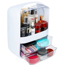 Caixa Organizadora de Maquiagem Cosméticos Com Gaveta Tampa Acrílico - Branco Genuinos Porta Maquiag - 7