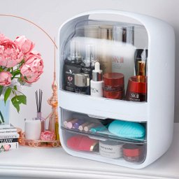 Caixa Organizadora de Maquiagem Cosméticos Com Gaveta Tampa Acrílico - Branco Genuinos Porta Maquiag - 8