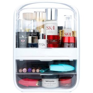 Caixa Organizadora de Maquiagem Cosméticos Com Gaveta Tampa Acrílico - Branco Genuinos Porta Maquiag